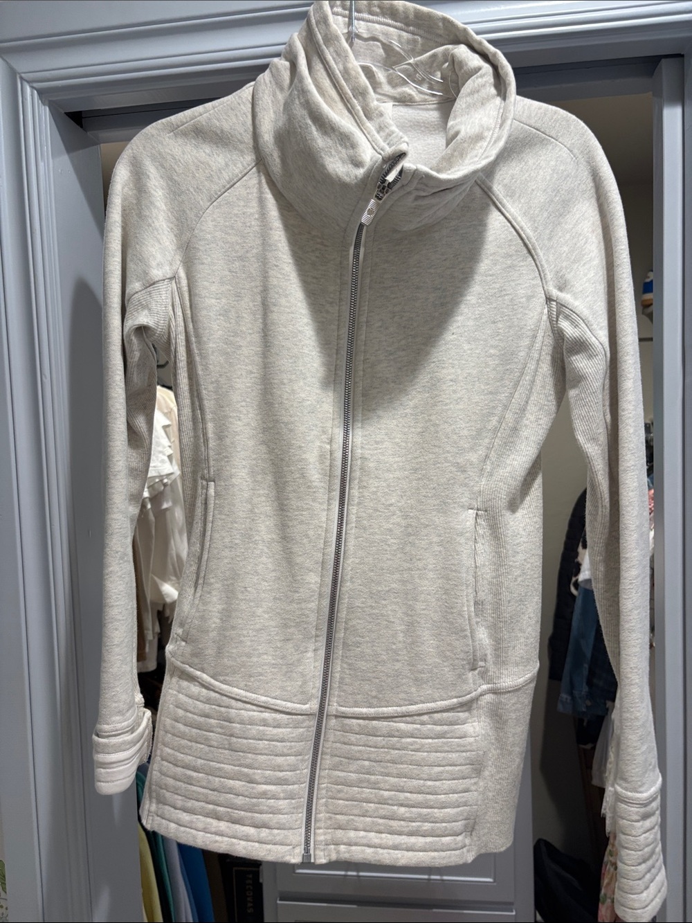 lululemon athletica Light Heathered Cream Zip-Up Funnel Neck Hoodie